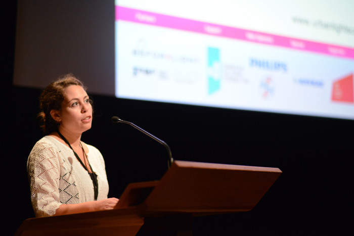 Cristina Ampatzidou, member of Beforelight welcoming the audience and introducing the Urban Lightscapes Project